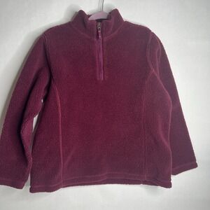 Lands End Light Burgundy Sherpa Fleece 1/4 Zip Pullover Sweatshirt Size L 14/16